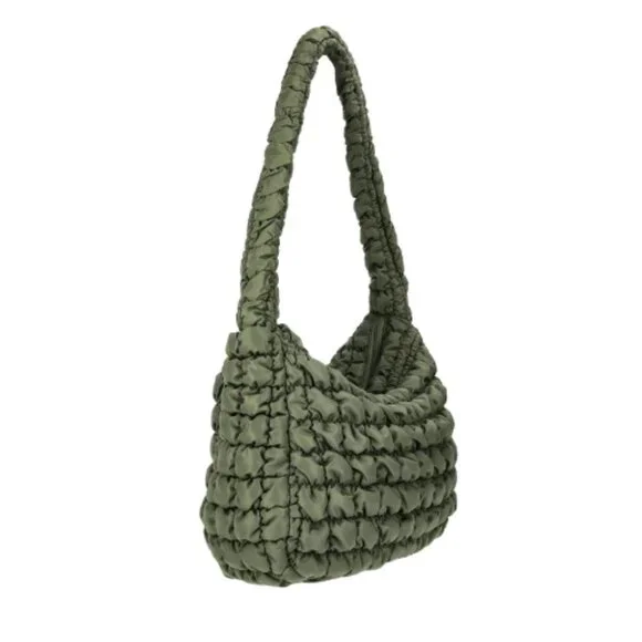 No Boundaries Women's Quilted Puffer Oversized Shoulder Hobo Bag, Olive New - Picture 2 of 3